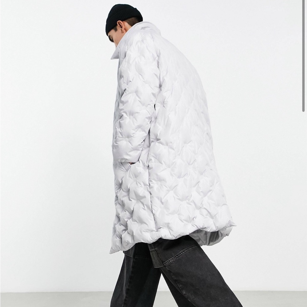 ASOS DESIGN oversized puffer trench coat in light gray snow wind
